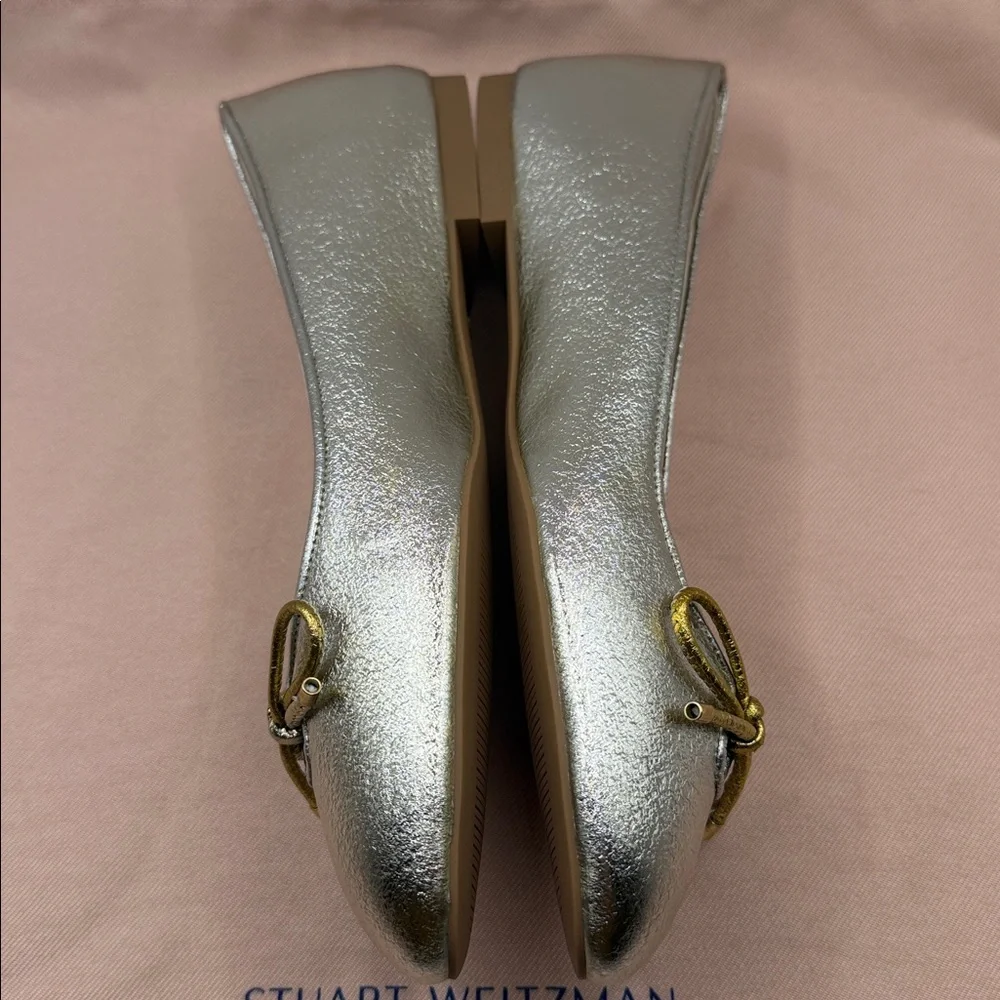 Stuart Weitzman Women's Gabby Flats, Platino, Gold, Metallic, US 7.5, NWOT